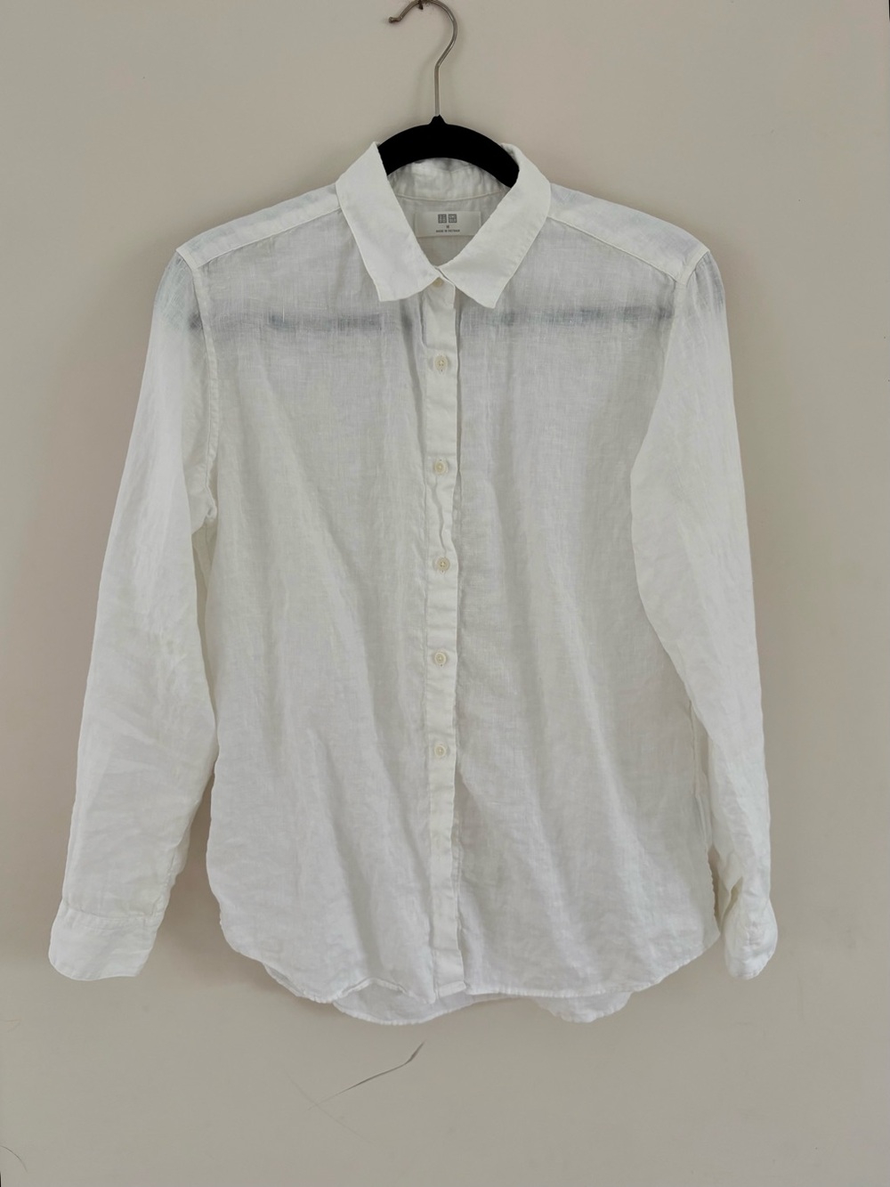 Uniqlo Premium Linen Women White Shirt Button Down